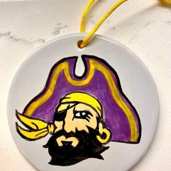 Handmade Christmas ECU Pirate 5" Ceramic Christmas Tree Holiday Ornament - Picture 5 of 6